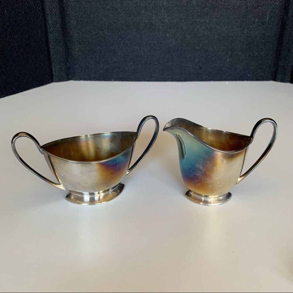 PAIRPORT Sheffield Silver Plate Cream & Sugar Set # 0154 ~ Art Deco ~ Made USA.
